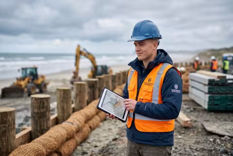 Coastal engineering hero — dune restoration site — Program imagery, coastal engineering cluster.